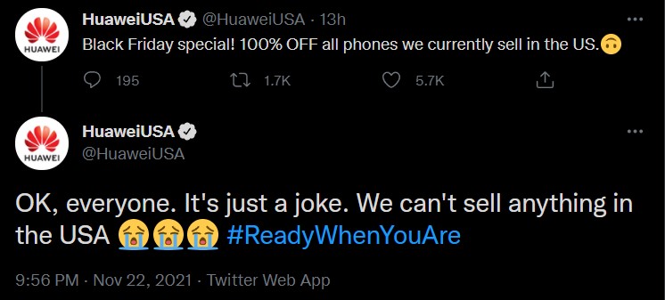 Huawei U.S. 100 percent off 