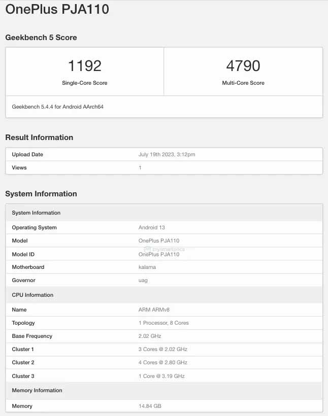oneplus 11 5g specifications leak geekbench snapdragon 8 gen 2 android 13