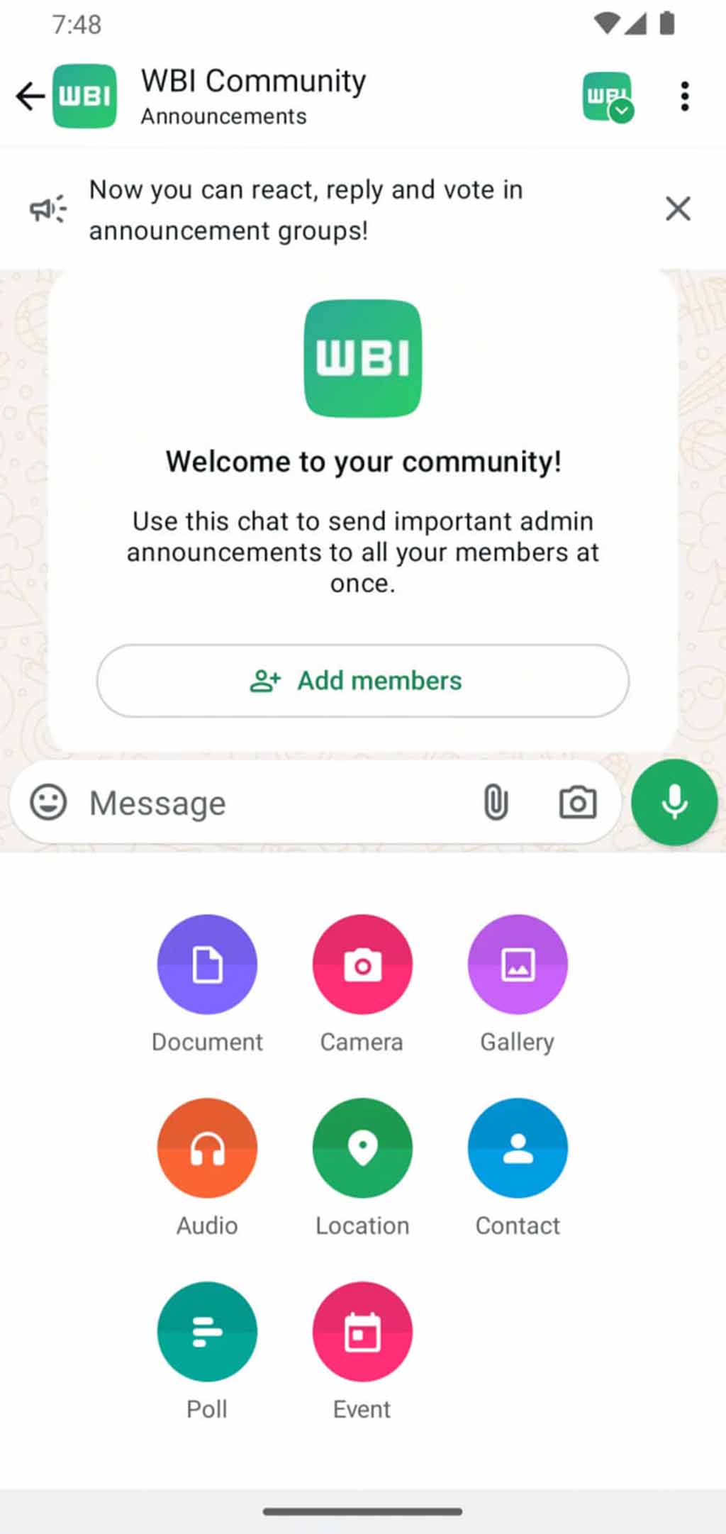 WhatsApp Event community announcement