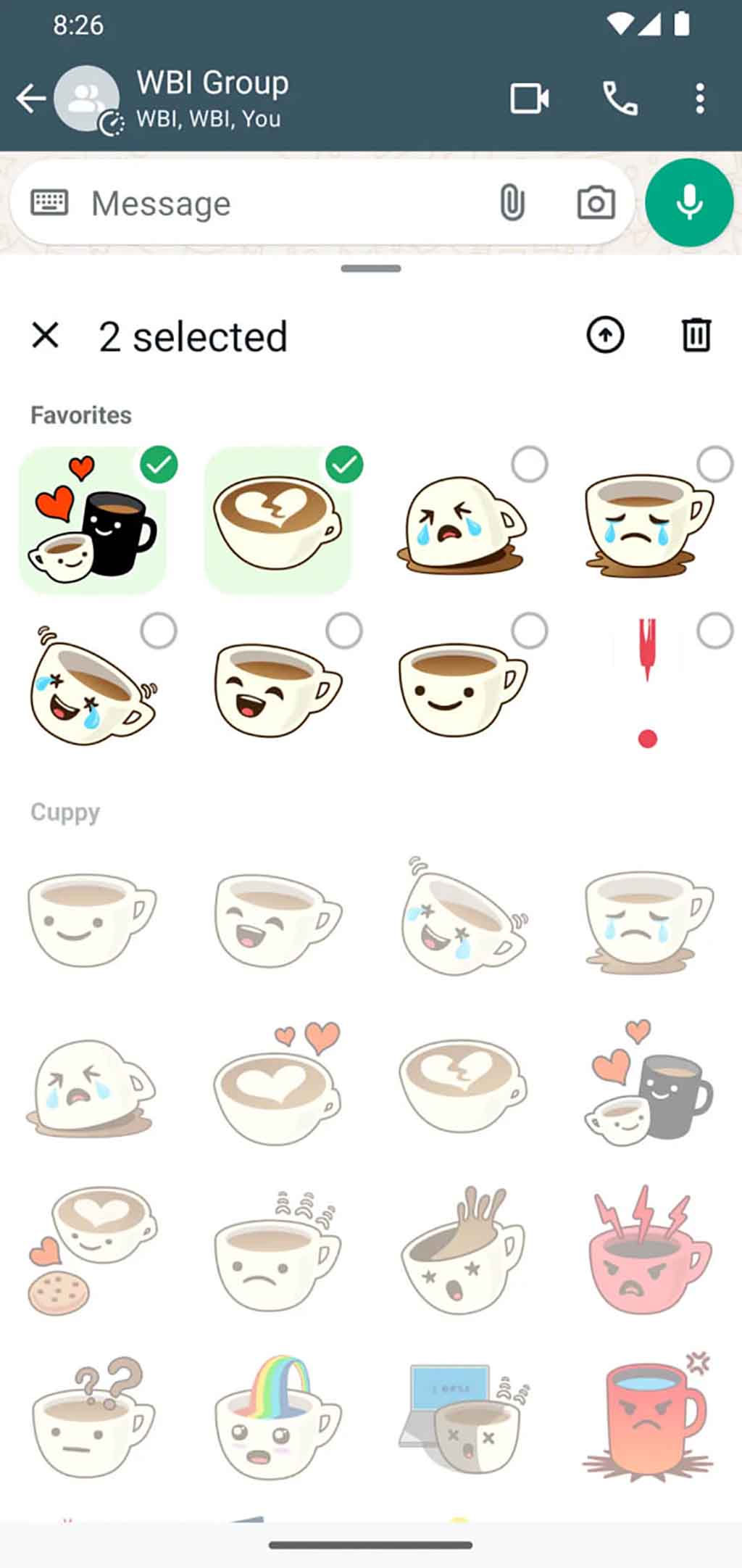 WhatsApp manage multiple stickers