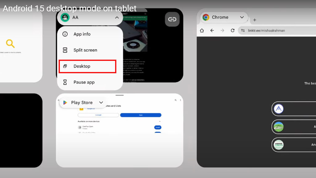 Android 15 desktop mode tablets