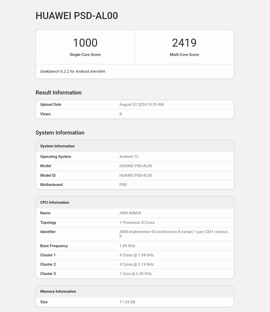 Huawei Nova Flip Geekbench