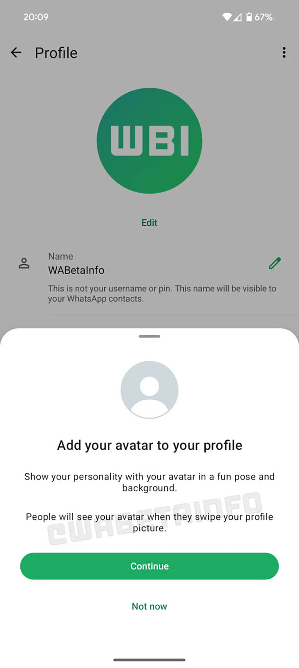 WhatsApp avatar chat info screen