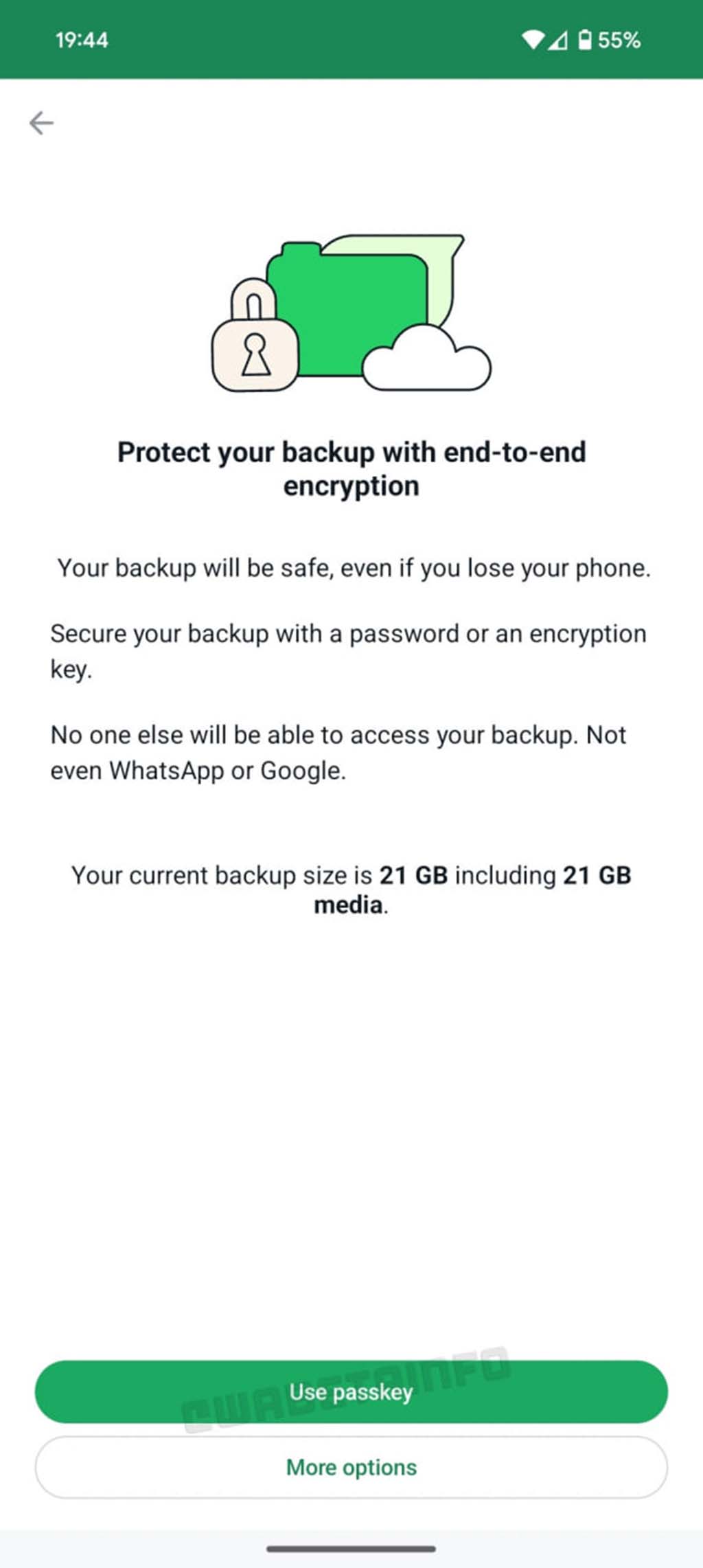 WhatsApp passkey backups