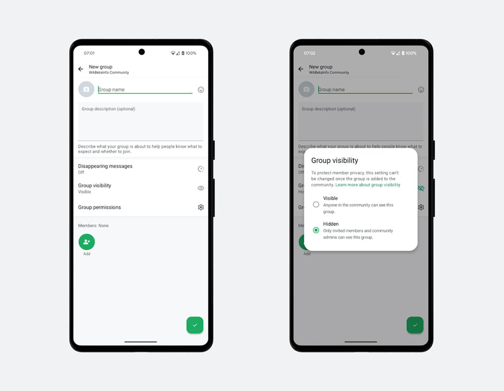 WhatsApp Community group visibility
