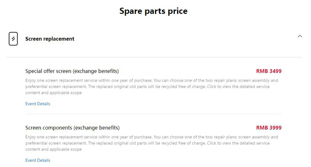 Huawei Mate XT spare parts price