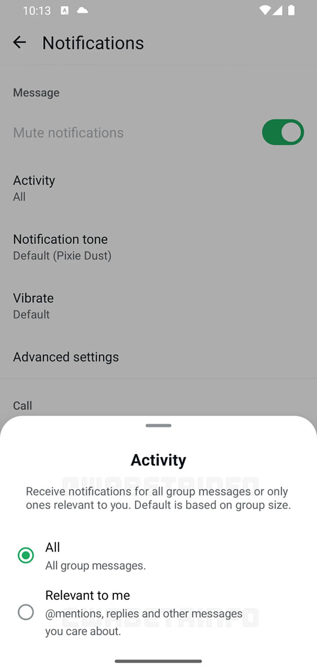 WhatsApp notification activity feature