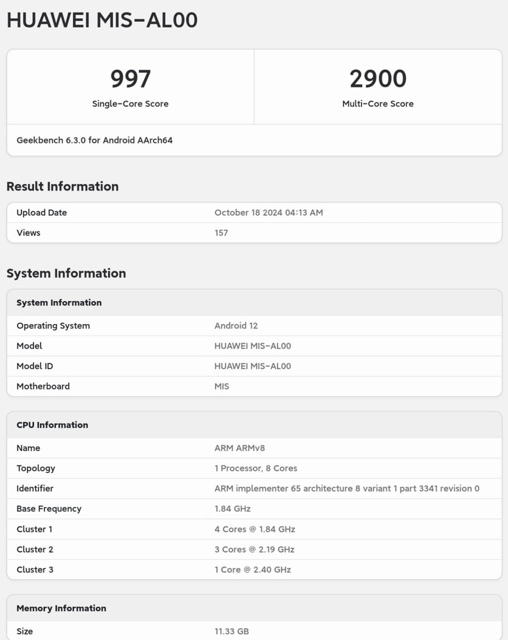 Huawei Nova 13 Pro Geekbench