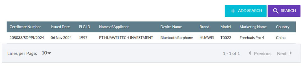 Huawei FreeBuds Pro 4 SDPPI