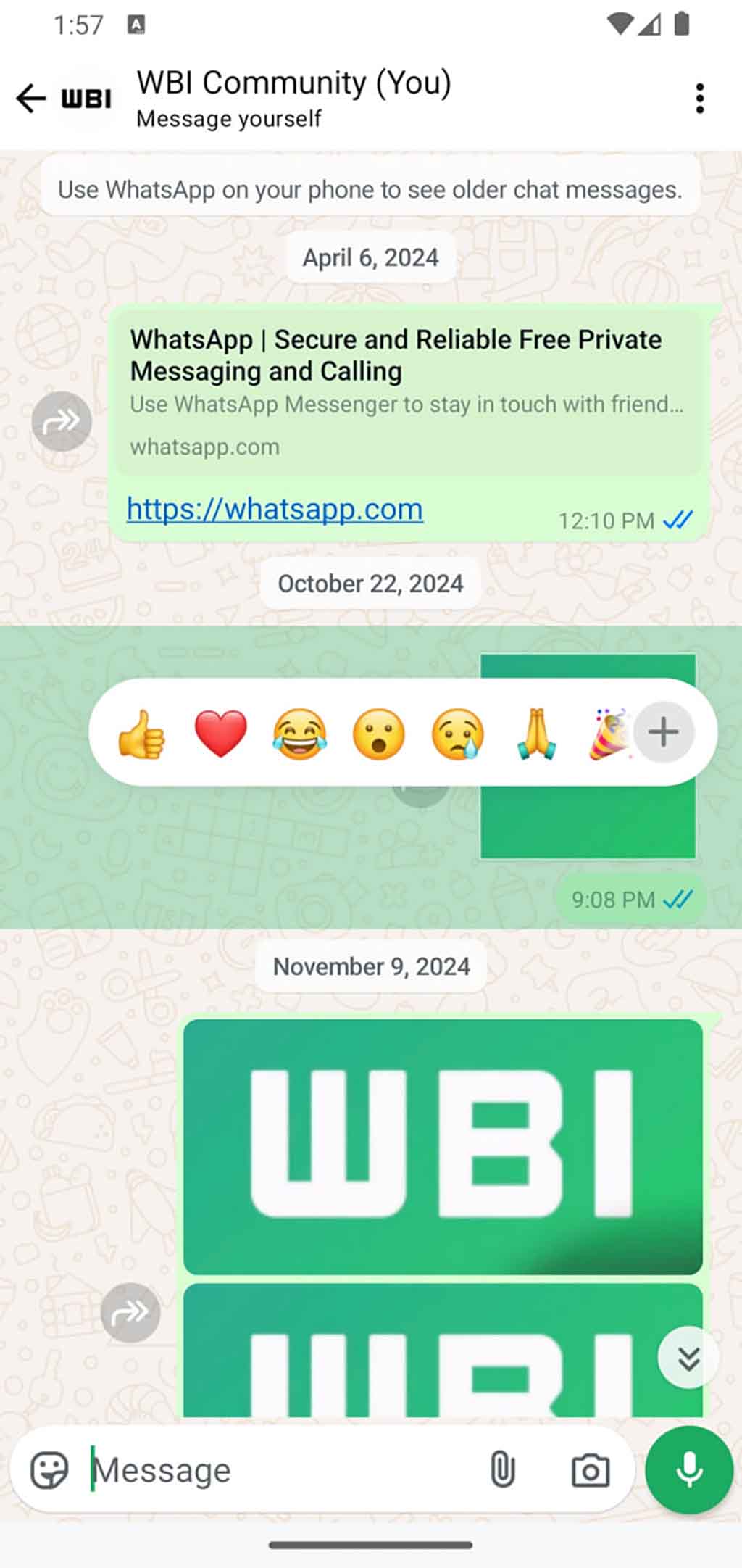 WhatsApp reaction double-tap gesture