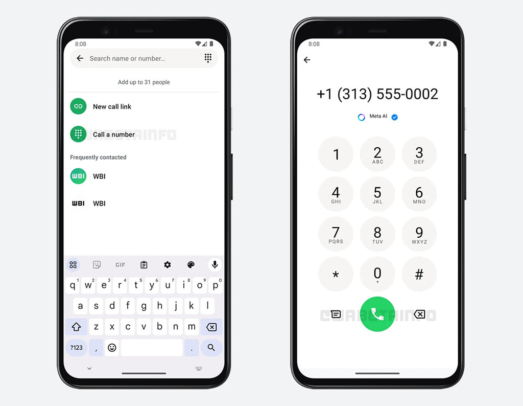 WhatsApp in-app call dialer